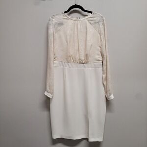 Phase Eight Cream Jacquard Sheath Dress Long Sheer Sleeve UK 14 Ivory Cocktail